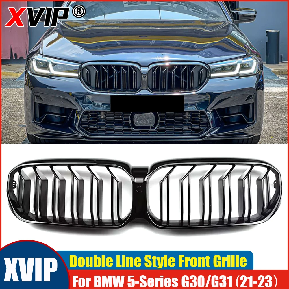

Глянцевая черная верхняя решетка радиатора XVIP Double Line для BMW 5-й серии G30 G31 LCI 2021-2023, гоночные решетки, автомобильные аксессуары