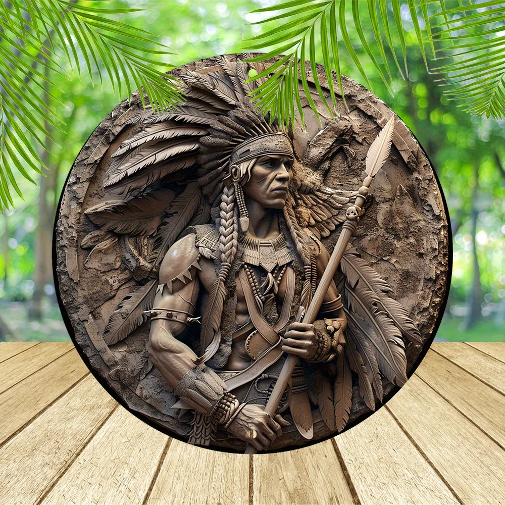 

Tribal Spearman Metal Art Plaque, 3D Embossed Painted Wall Decor, Outdoor & Indoor or Garden, Bedroom, Garage Home Decoration