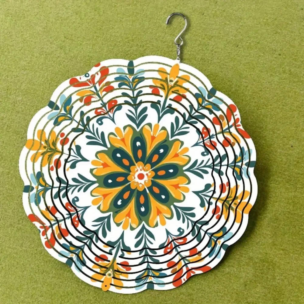 

Window Wind Chime，Colorful Mandala Metal Wind Chime Vibrant Floral Design Black Silhouette Outdoor Garden Decor