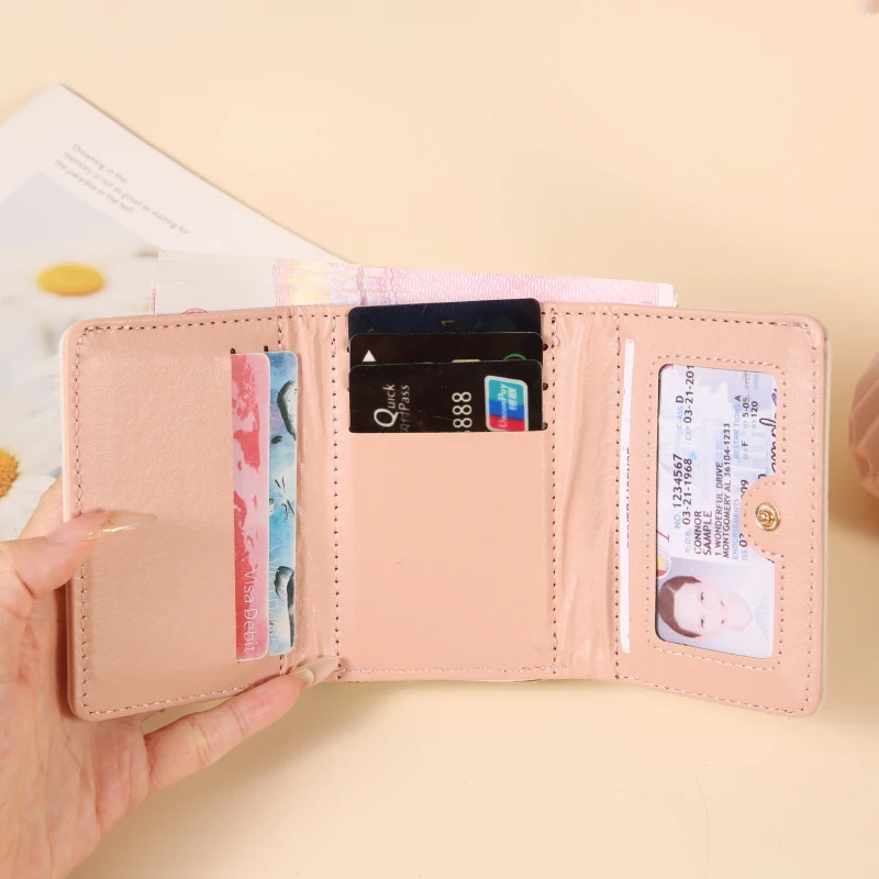 Women Trifold Short Wallet PU Leather Stitching Card Holder Multi‑Card Slots Zipper Coin Purse Small Portable Student Ladies Min