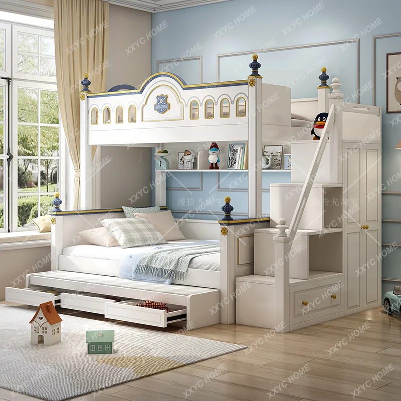 Bunk Bed Boy Height-Adjustable Bed Solid Wood Bunk Bed Double Bed Two-Bed Upper and Lower Bunk Small Apartment