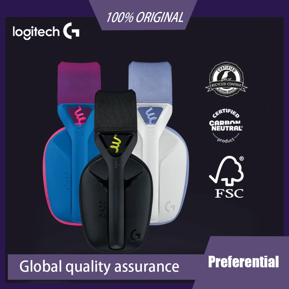 백색 검정 G435 Logitech Wireless Headphone Bluetooth  Virtual Surround Sound Genshin Impact FPS Lightweight 짧은 대기 시간