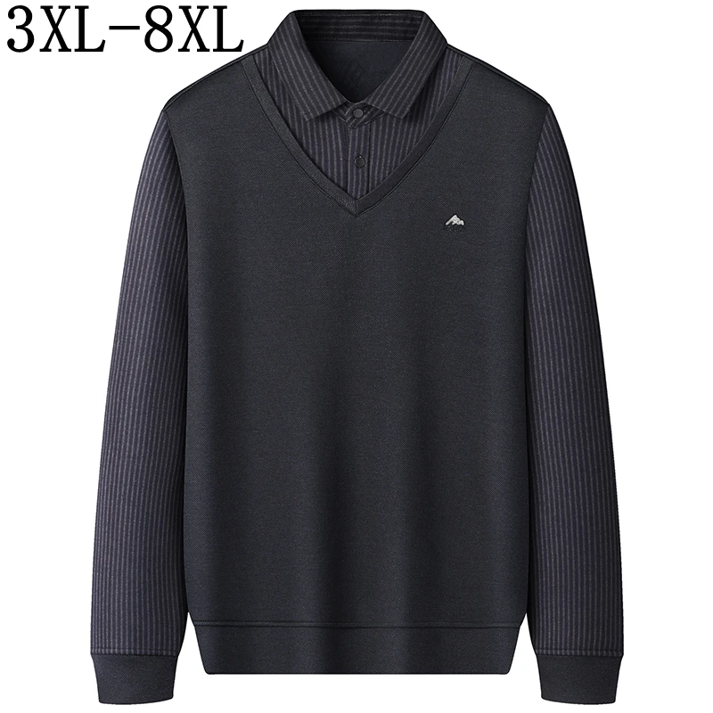 8XL 7XL 6XL 2024 New Fall Winter High End Plus Velvet Shirts For Men Brand Clothing Casual Striped Mens Polo Shirt Loose T-Shirt