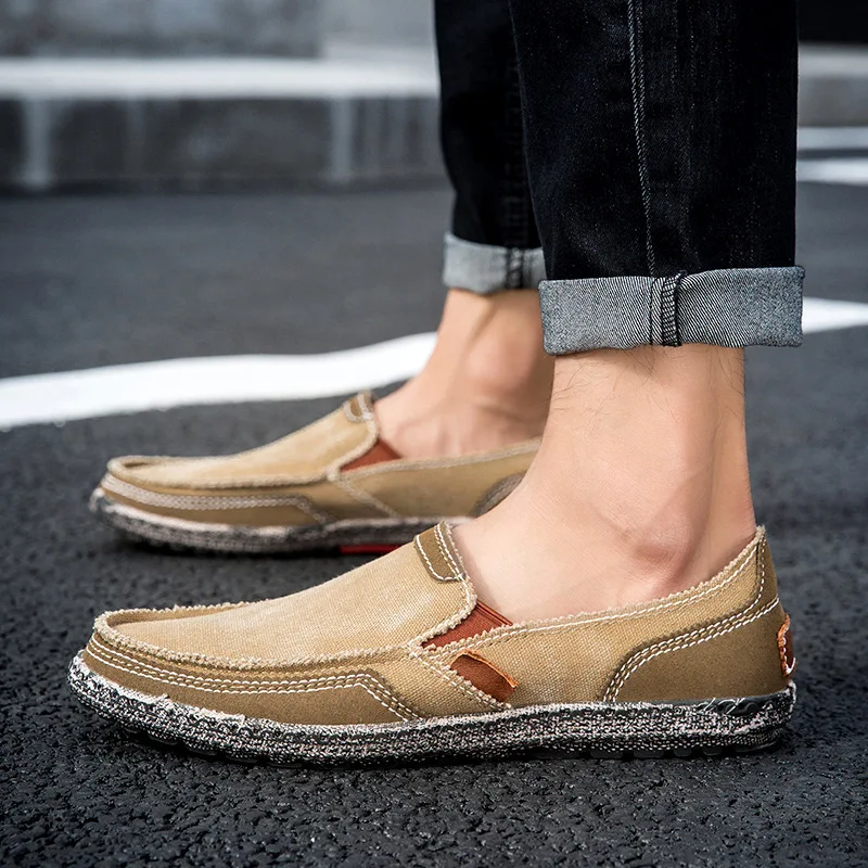

Classic Canvas Shoes Men Lazy Shoes Black Blue Grey Canvas Moccasin Men Slip on Loafers Washed Denim Casual Flats