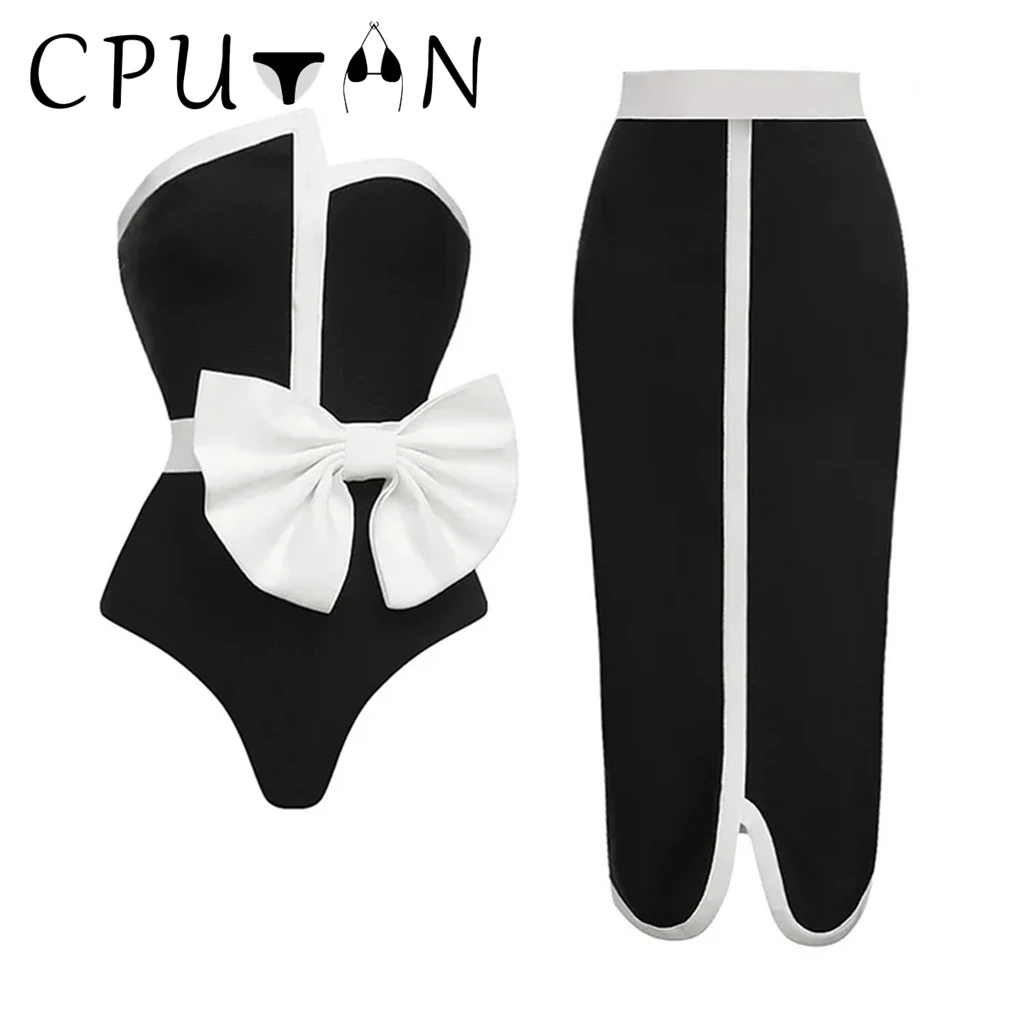 CPUTAN-Conjunto de Bikini negro con flores en 3D, traje de baño de lujo con cubierta, traje de baño Sexy para mujer, Monokini de cintura alta, traje de baño para deseo 2025