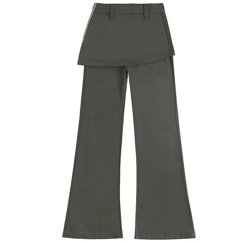 Plus Size Retro Fake Zweiteilige Furz-Vorhang-Jeans 2025, Frühling und Herbst, Micro-Pull-Cargo-Schlankheitshose, gerade gestapelt, weites Bein