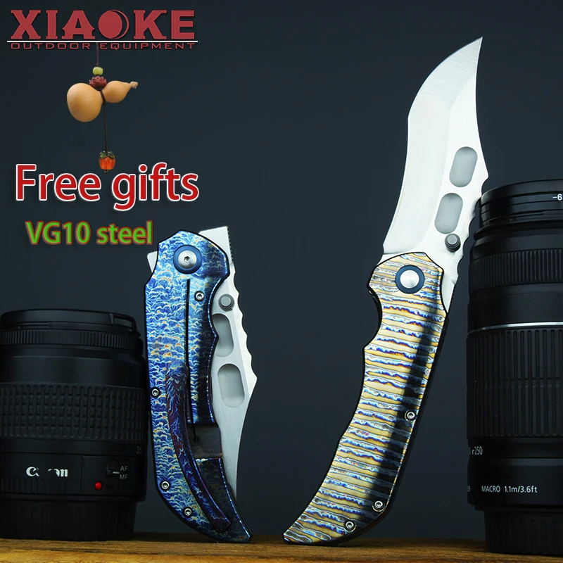 

EDC folding knife VG10 steel TC4 titanium alloy anodised storm pattern outdoor camping hunting equipment portable pocket knife
