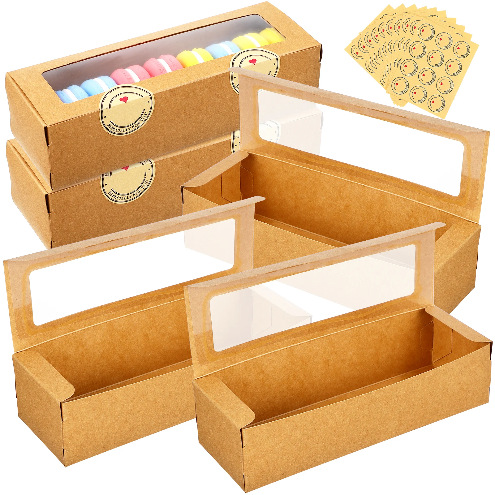 

50 Pcs Macaron Boxes Paper Clear Window Small Treats Packing Baking Supplies Containers Disposable Kitchen Bar Items