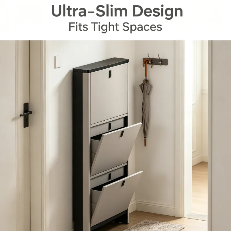 Ultra Thin Shoe Cabinet Narrow Entryway Storage Organizer Multilayer Wood Shoe Rack For Hallway Corridor Space Saving Furniture
