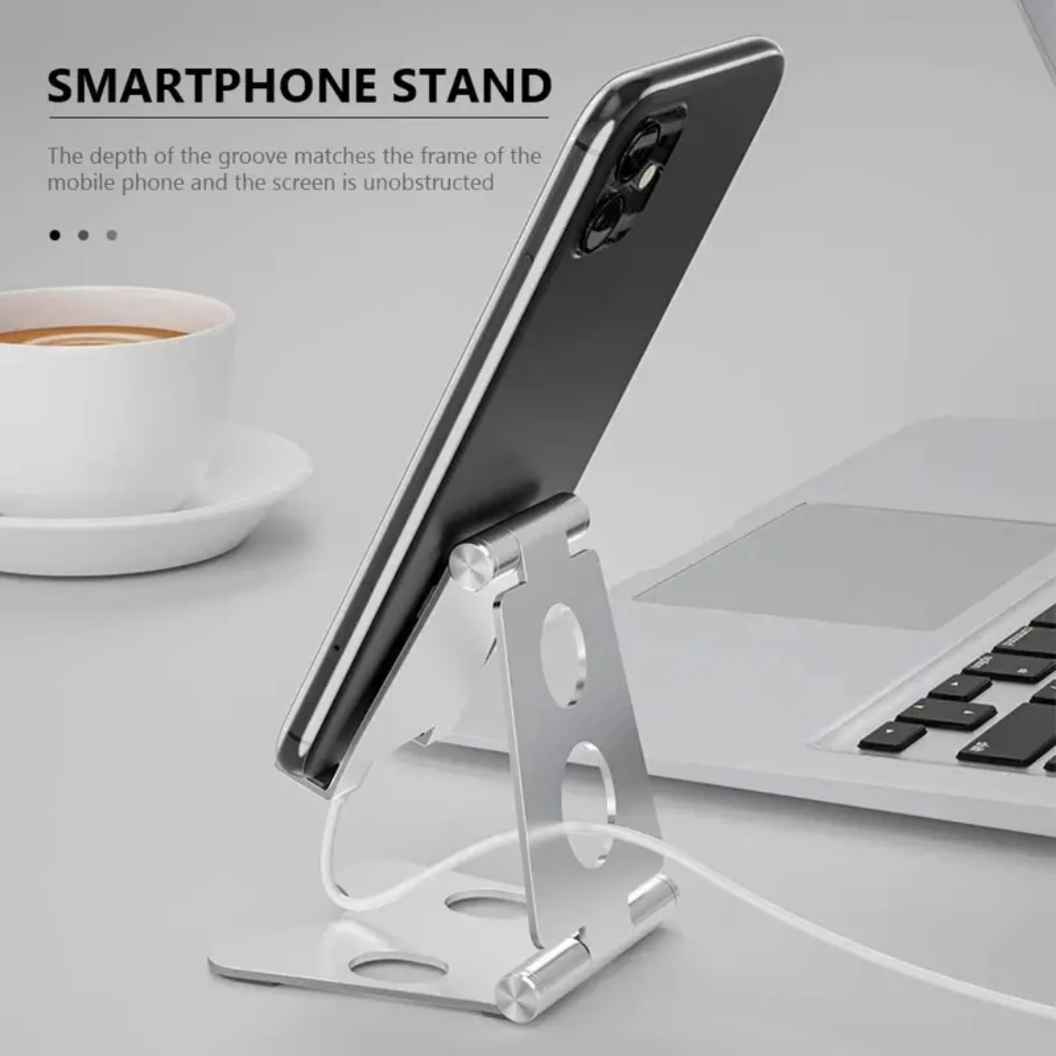 Handy-Ständer, Smartphone-Ständer aus Metall mit verstellbarem Winkel, Desktop-Telefonhalter für alle Telefone und Tablets