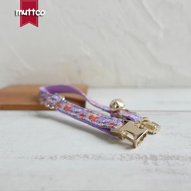 MUTTCO retail with platinum high quality metal buckle collar for cat PURPLE TULIPS design cat collar 2 sizes UCC123J