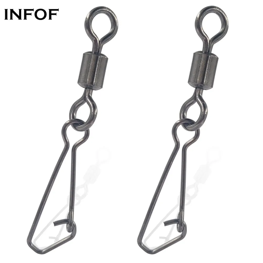 100/200/500PCS Swivels Fishing Snap 4/0#-14# Barrel Swivel with Hooked Snap Quick Change Clip Fishing Hooks Lure Connector