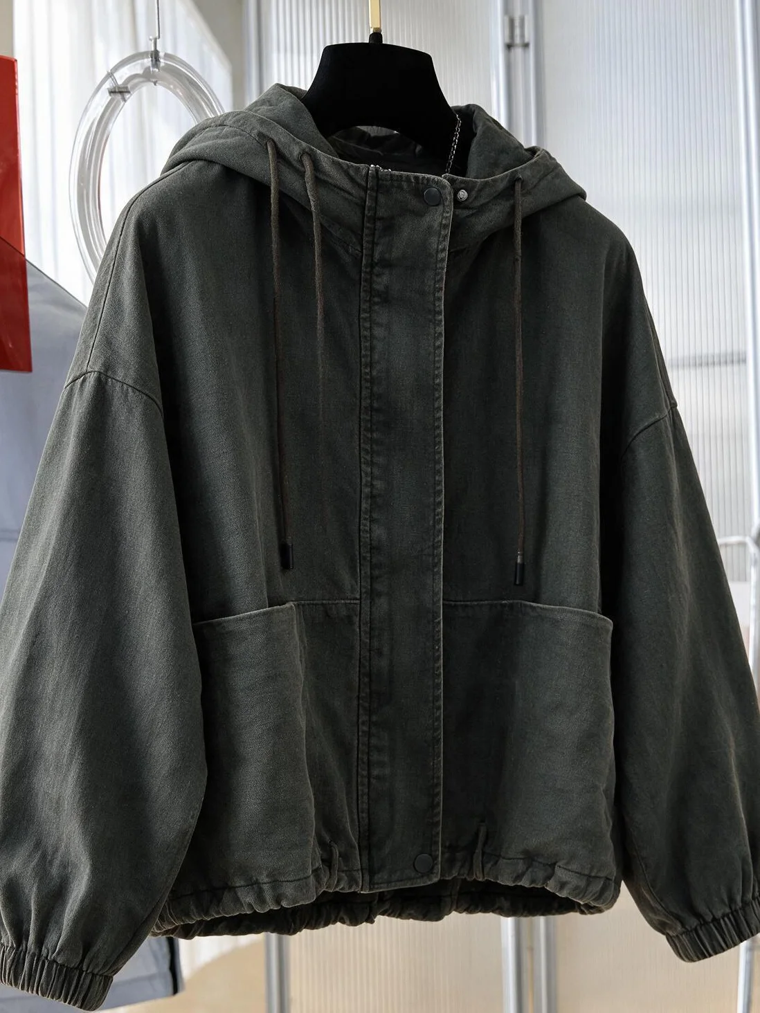 Retro Washed Hooded Jacket Women's Design Spring New Loose Fit Short Outerwear Cotton Commute Style Zipper Decorated Long Sleeve
