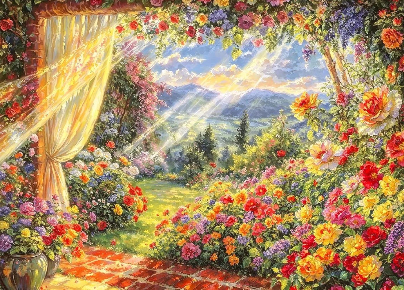 Puzzle drewniane dla dorosłych z motywem ogrodu w blasku słońca, 120/300/500/1000 elementów, układanka krajobrazowa, zabawka edukacyjna, trudna gra na wieczór gier.