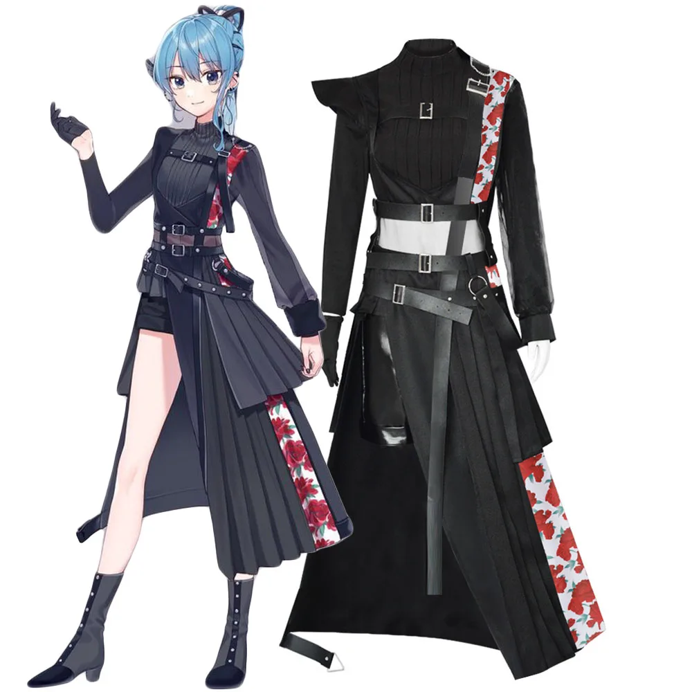 

Anime Hololive Holo Cosplay Suisei Hosimati 5th Anniversary Costume Black Dress Shout in Crisis Stage Sing Concert Full Set