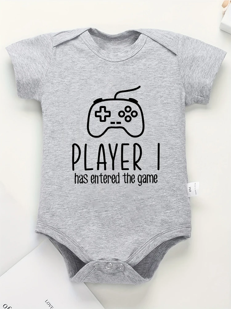 Player 1 Has Entered The Game Funny Newborn Baby Boys Girls Clothes Fashion Trend Twin Infant Onesies Cotton Summer Bodysuit