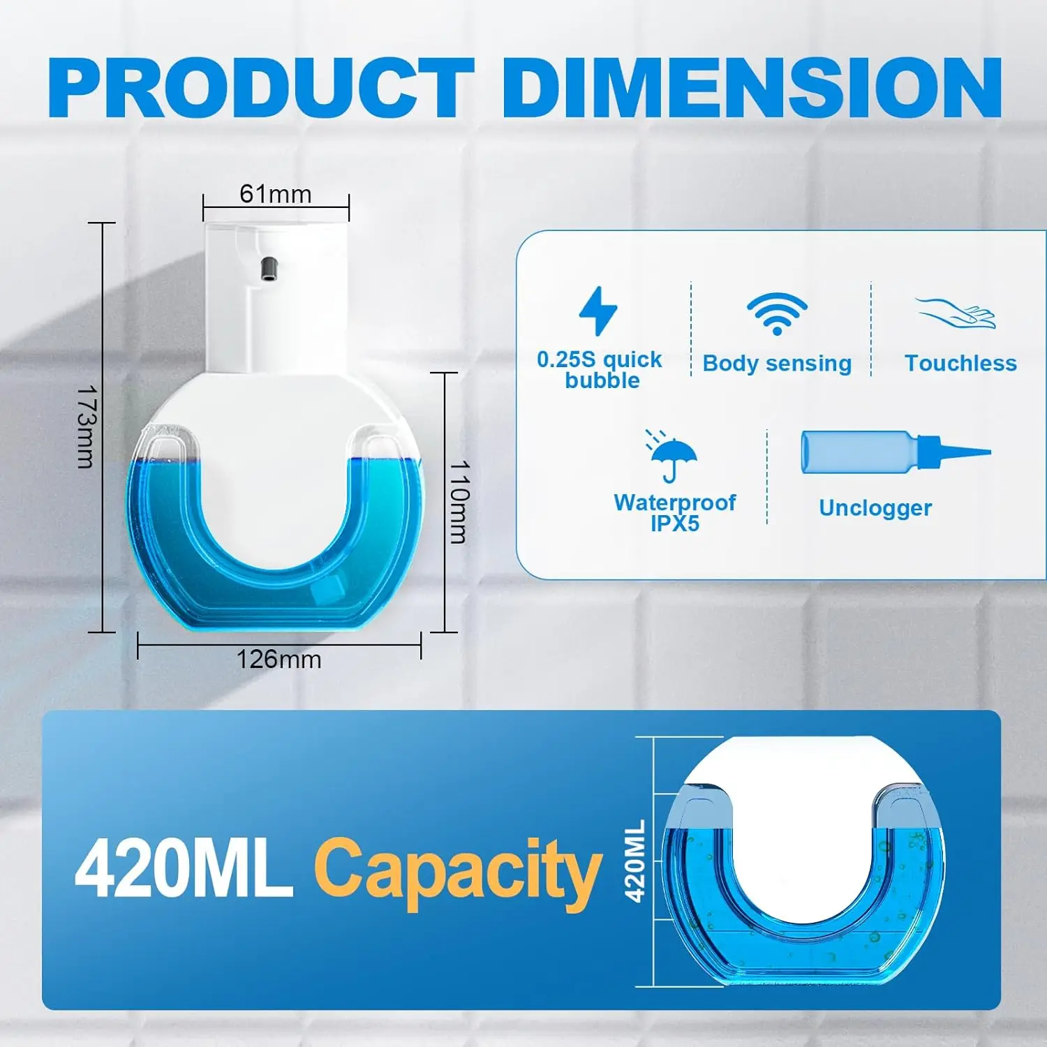 420 مللي سطح المكتب بدون لمس أو مثبت على الحائط IPX5 مقاوم للماء ذكي بالأشعة تحت الحمراء رغوة تحسس أوتوماتيكية/موزع الصابون السائل #2