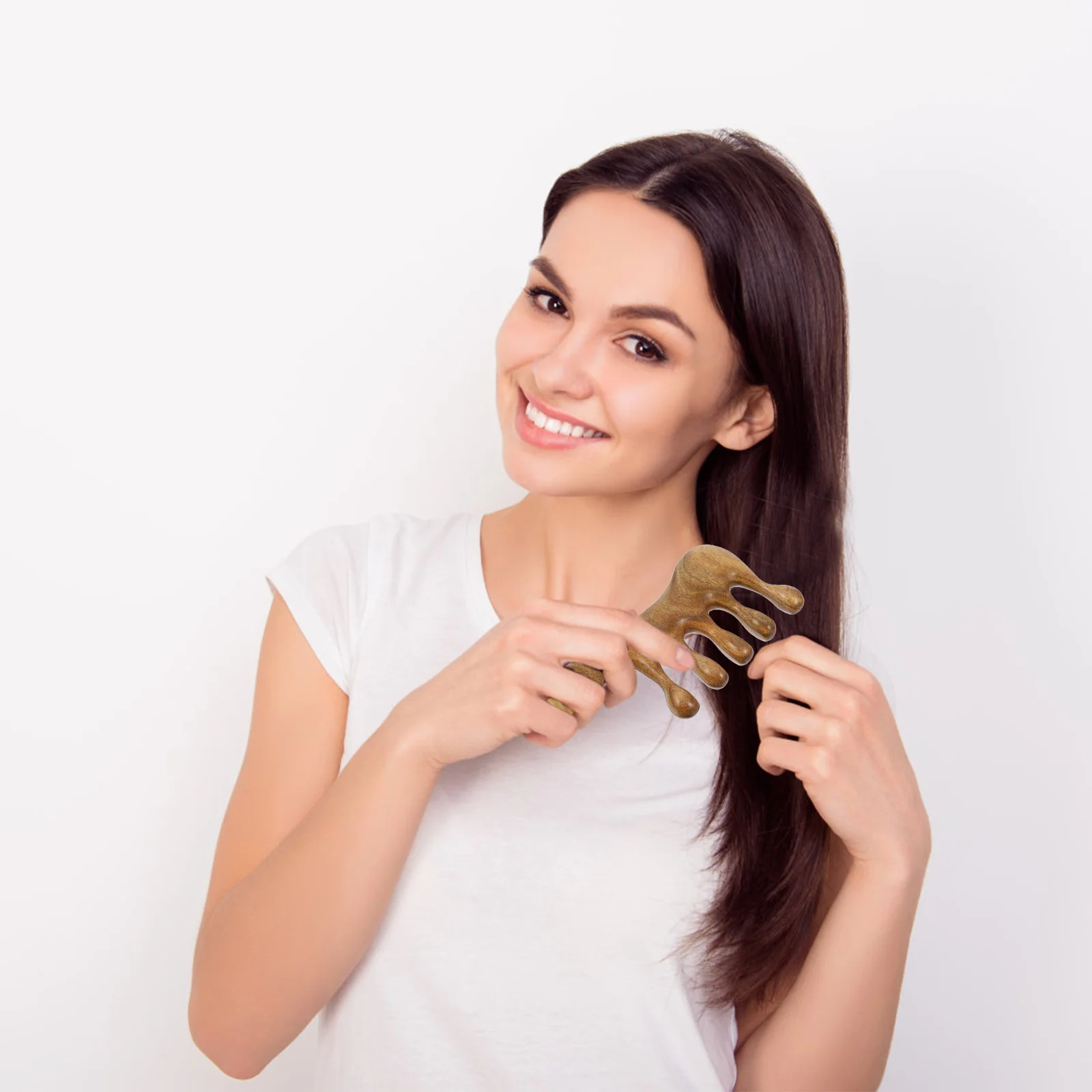 

FOMIYES Wooden Massage Comb Handheld Scalp Wide Tooth Detangling Brush for Hair Care Khaki