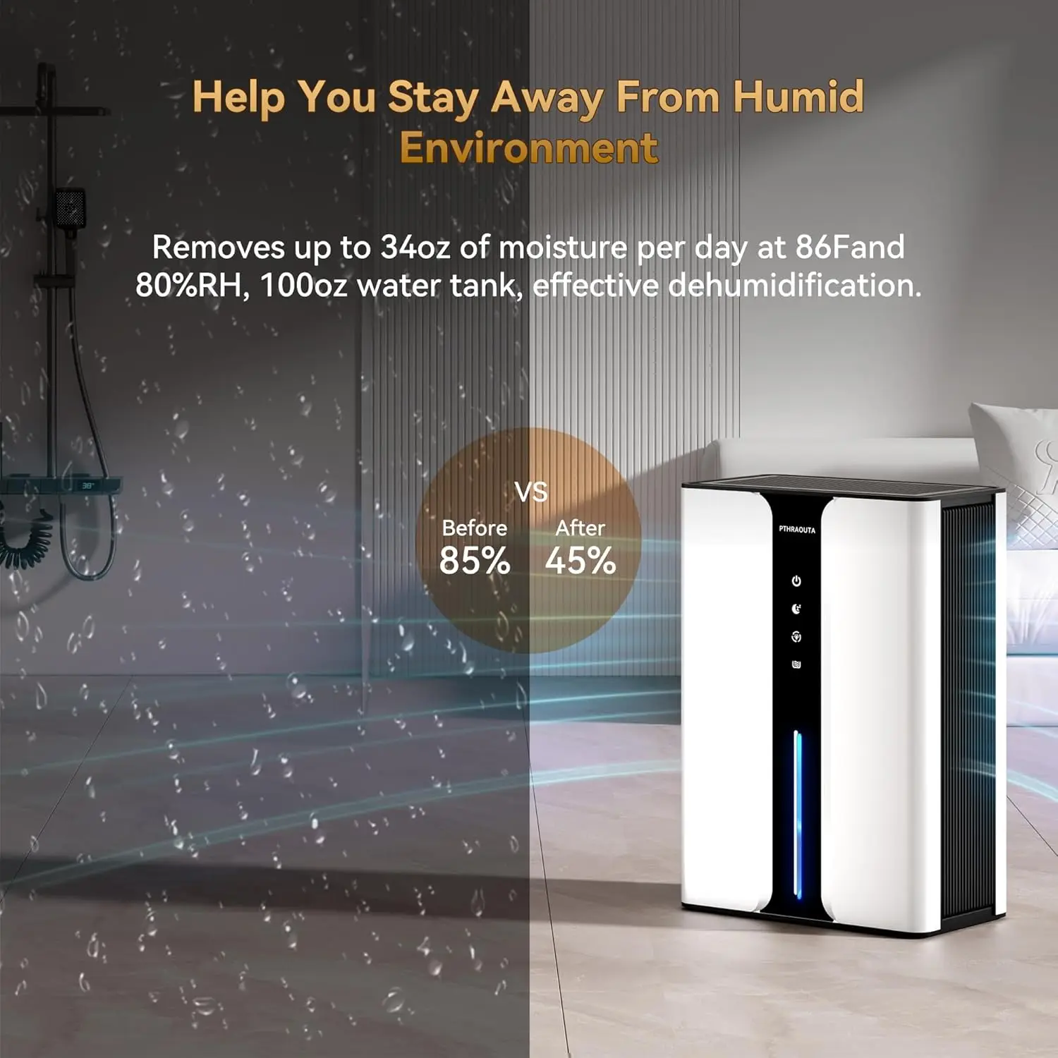 Quiet dehumidifier for Bedroom Bathroom with Drain Hose, with Air Reusable Filter Indoor Deh