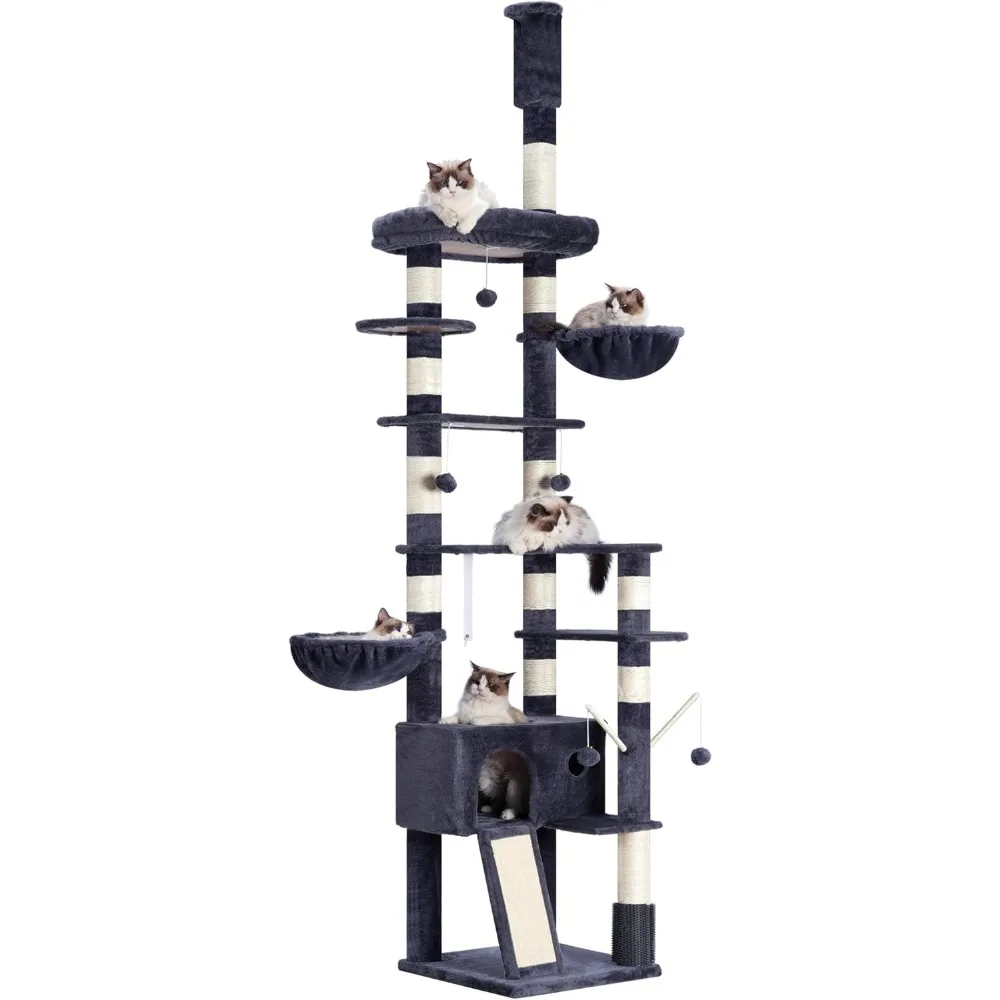 

Cat Tree, 98.4-110.2 Inches Floor to Ceiling Cat Tree-Adjustable Height, Tall Cat Climbing Tower for Cats Large Adul