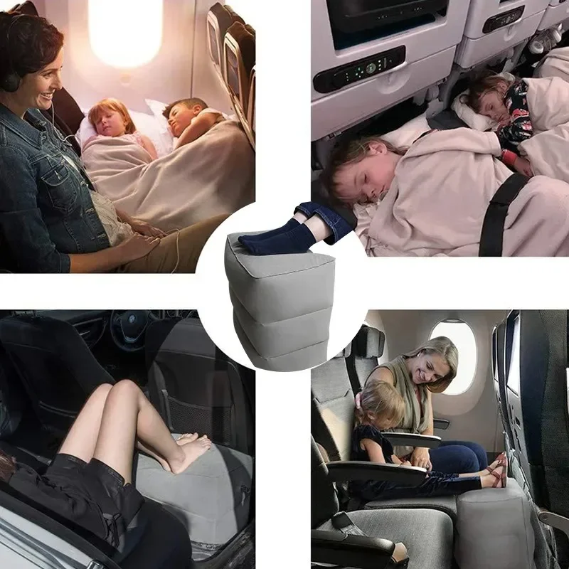 3 Layers Inflatable Travel Foot Rest Pillow Airplane Train Car Foot Rest Cushion Like Storage Bag & Dust Cover Inflatable Pillow