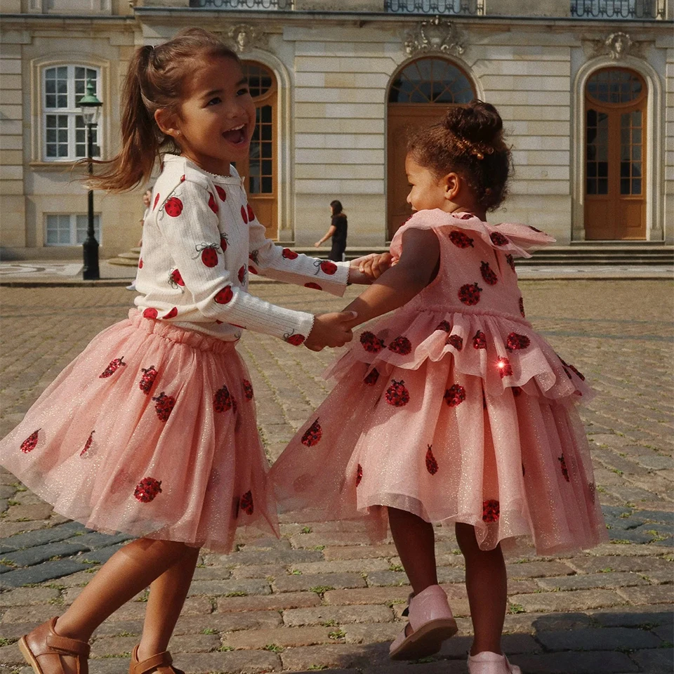 Girls Carnival Party Princess Dress 2024 KS Baby Girl Christmas Mesh Pretty Sequin Dresses Kids Cute Skirt Children Voile Dress