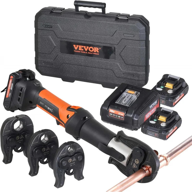 VEVCR Mini ProPress Tool,18V Electric Pipe Crimping Tool for 1/2",3/4",1" Copper Pipes,Press Tool Kit with 3 Pro Press Jaws,2pcs