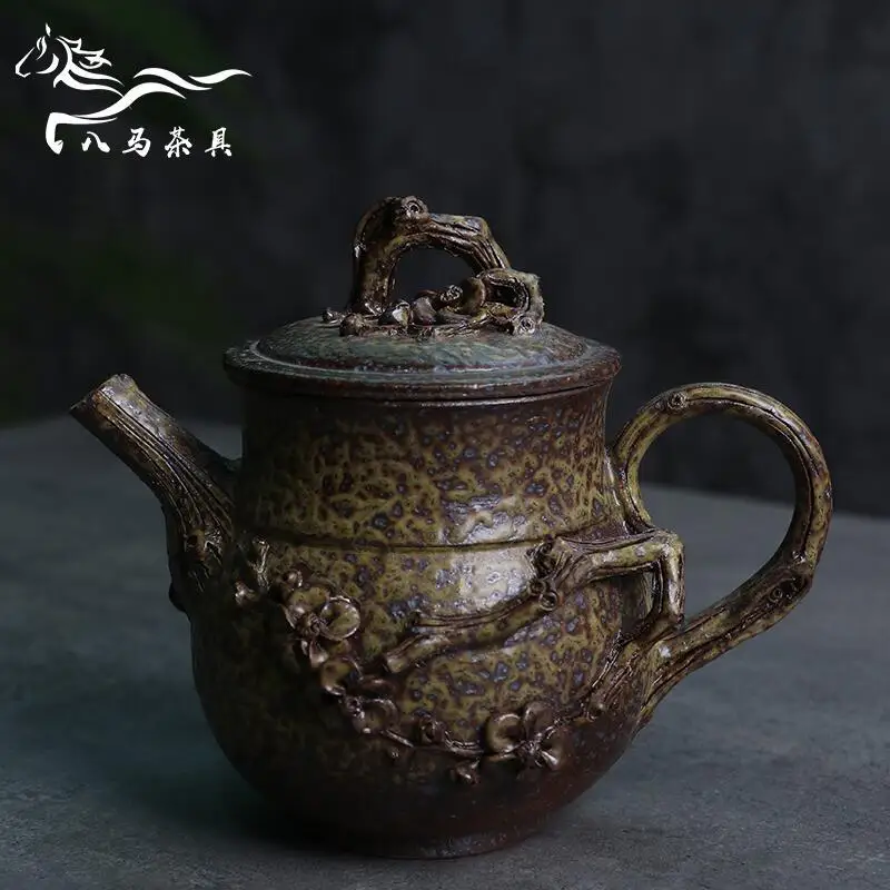 ★★Dragon Kiln Firing Taiwan Firewood Hand-Pinched Plum Blossom Pot Cup Tea Set Natural Dust