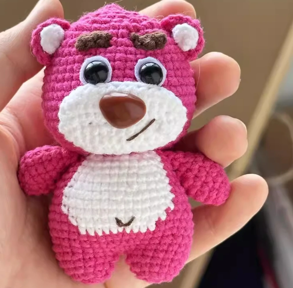 

DIY handmade strawberry bear doll crocheted wool knitting material bag keychain pendant for friends homemade gifts