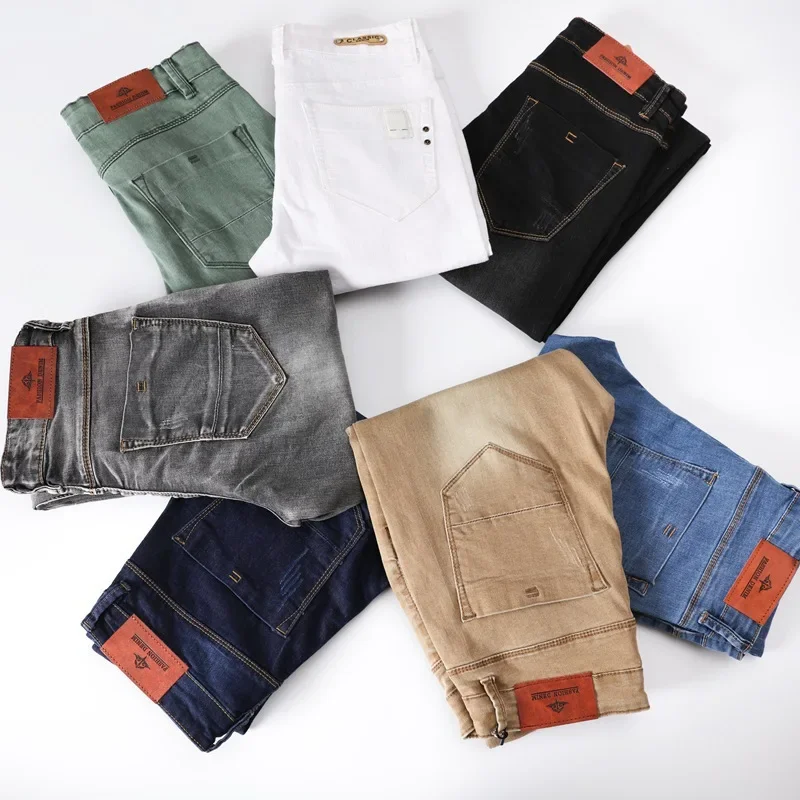 Men's Colorful Elastic Slim Fit Jeans, Summer Fashion Pants, Elastic Material 90% cotton