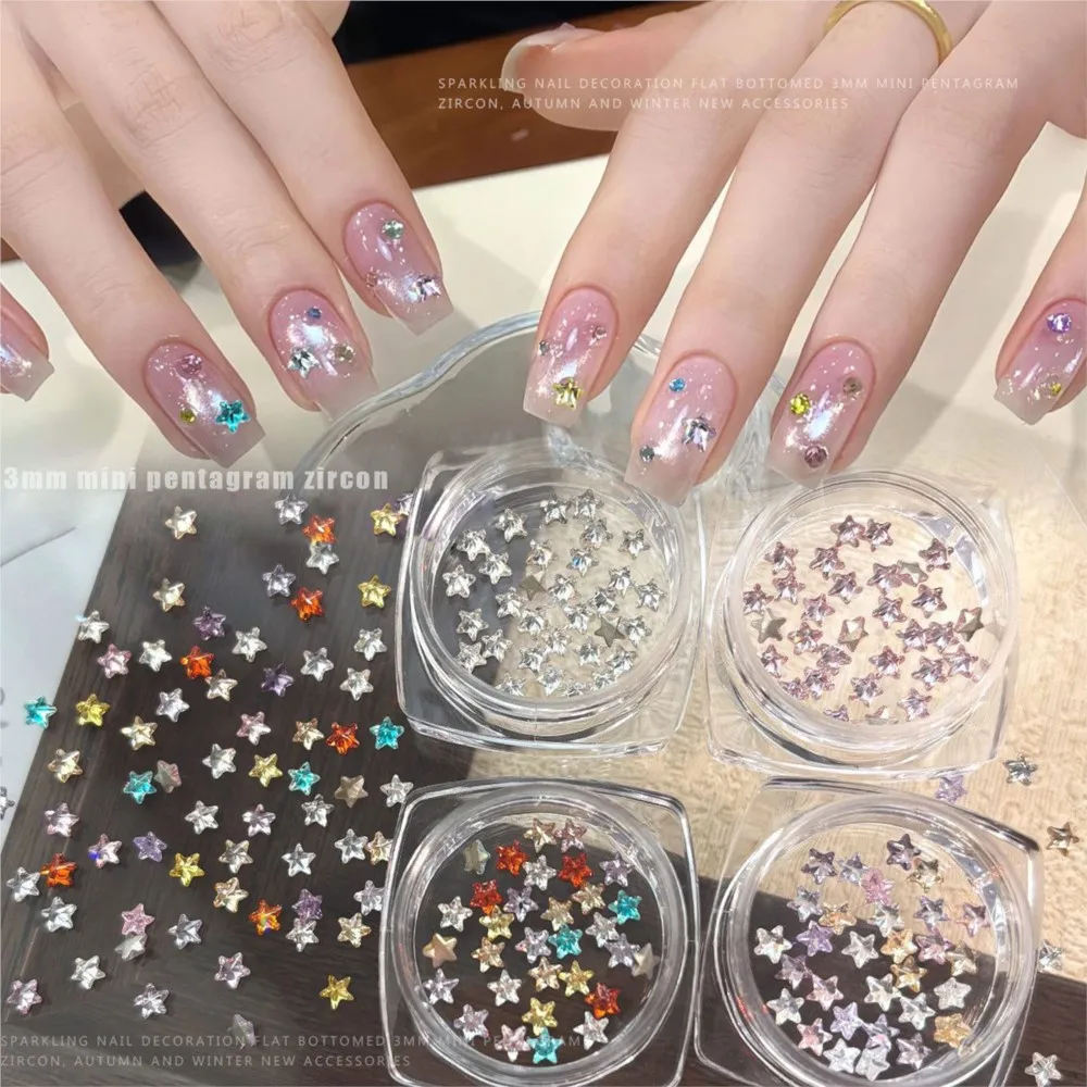 คริสตัลรูปดาว 3 มิติ 30 ชิ้น ขนาด 3*3 มม. สีใส ชมพู แดง น้ำเงิน ประดับเล็บ รูปดาว เพชร น่ารัก อุปกรณ์ตกแต่งเล็บ @