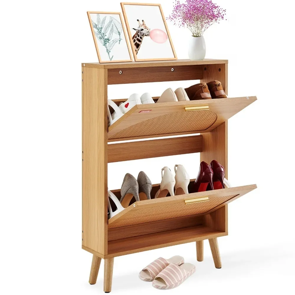 

Shoe Cabinet with 2 Flip Drawers Rattan Shoe Storage Cabinet for Entryway, Shoe Cabinets