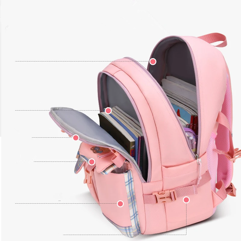 Cute Bear School Bags For Teenager Girls Children Waterproof Backpack Plaid Schoolbag Kids Orthopedics School Backpacks Satchel