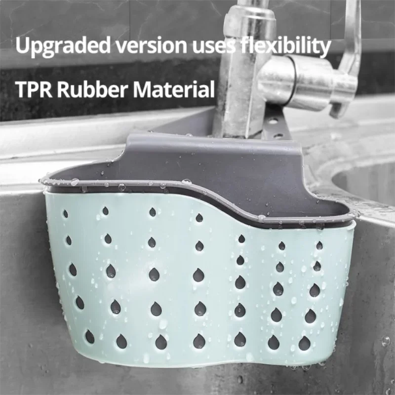 1Pc Sky Blue Creative Sink  And Drainage Rack Hanging Bag Kitchen Faucet Adjustable  And Hanging Basket Drain hair catcher