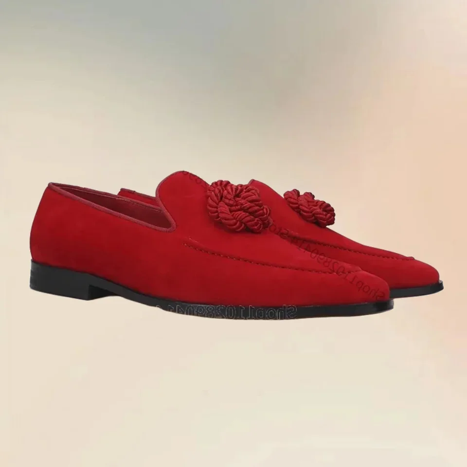 Rode Henneptouw Knoop Naaien Ontwerp Loafers Mode Slip Op Mannen Schoenen Luxe Handgemaakte Party Feest Banket Kantoor Mannen Casual Schoenen