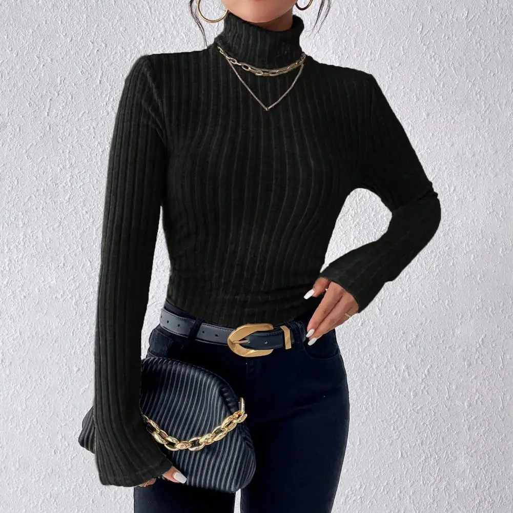 Lässiger Rollkragenpullover, stilvoller Damen-Rollkragenpullover mit geripptem Boden, schmal geschnittene Strickwaren für den Winter für Damen