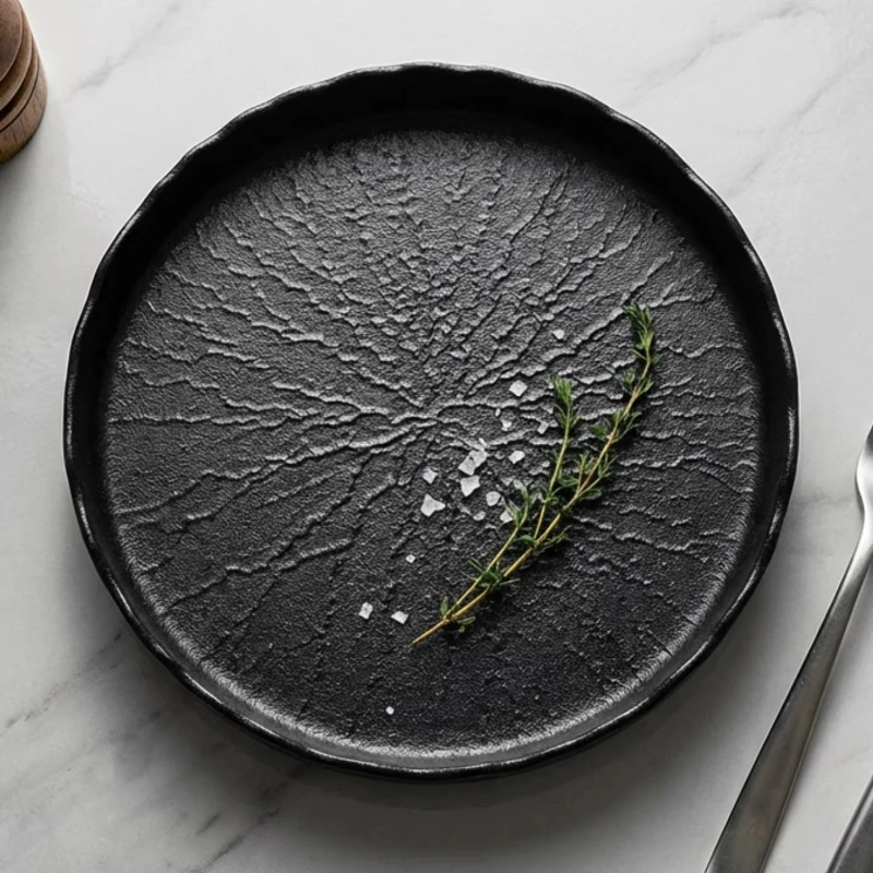 Solid Color Circular Ceramic Steak Plate Dessert Plate Sushi Dish Molecular Cuisine Display Plate Restaurant Specialty Tableware