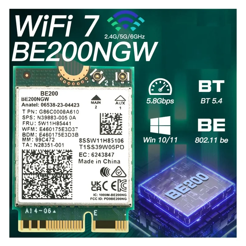 สําหรับ BE200 Wifi 7 M.2 การ์ดบลูทูธ 5.4 BE200NGW 2.4G/5G/6 Ghz อะแดปเตอร์ไร้สายการ์ดเครือข่ายเสาอากาศ (6Dbi) ทนทาน