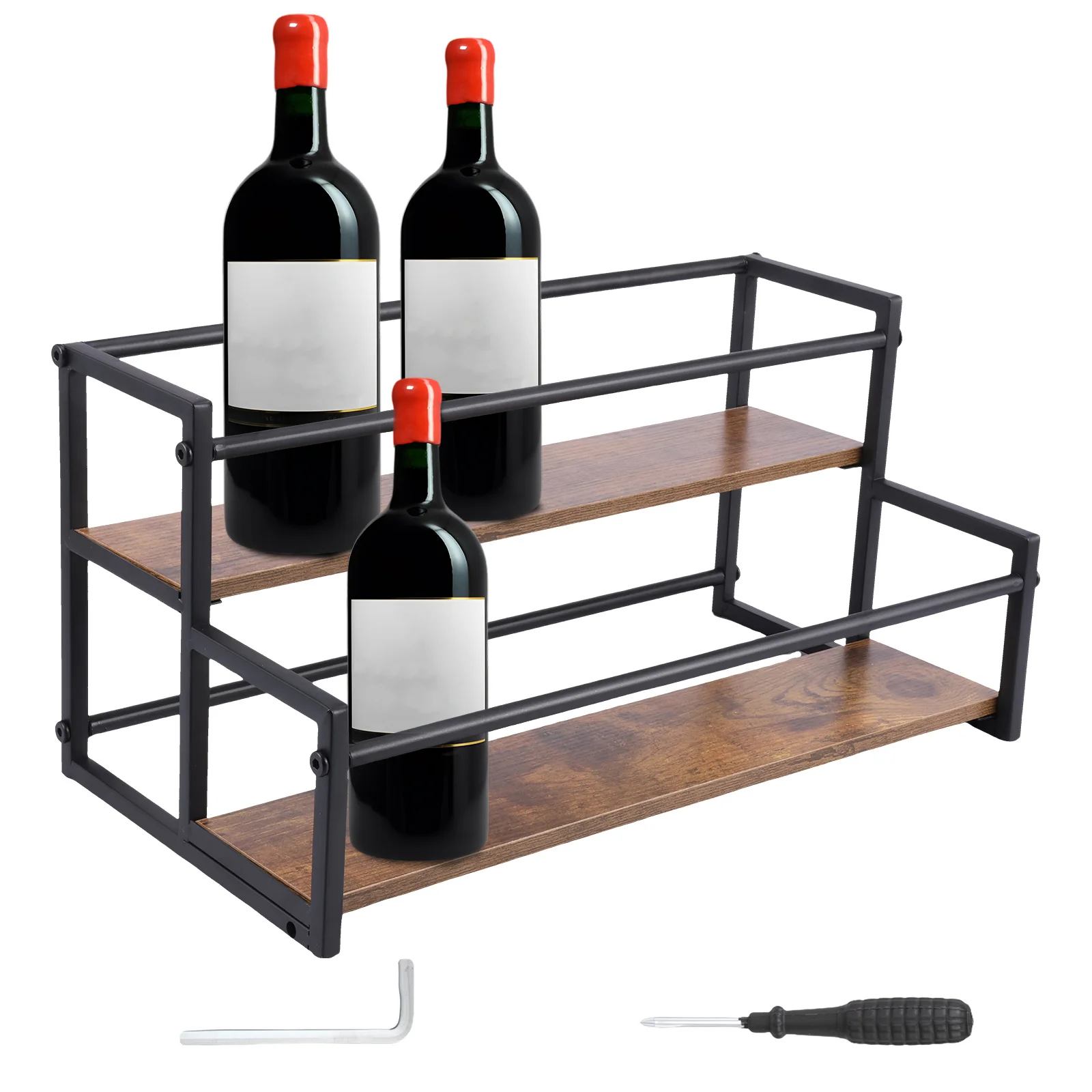 2 Tiers Vintage Wine bottle holder Coffee Syrup imported Liquor Shelf Display stand Wine Rack Kitchen Countertop bar Organizers
