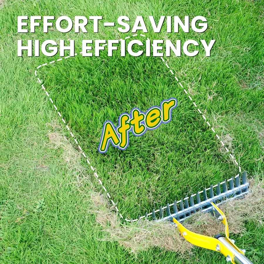 مشط للعشب بمقبض 74 بوصة، مشط ديتاتشر 15 بوصة لتنظيف العشب الميت، مشط معدني فولاذي فعال لـ Detha