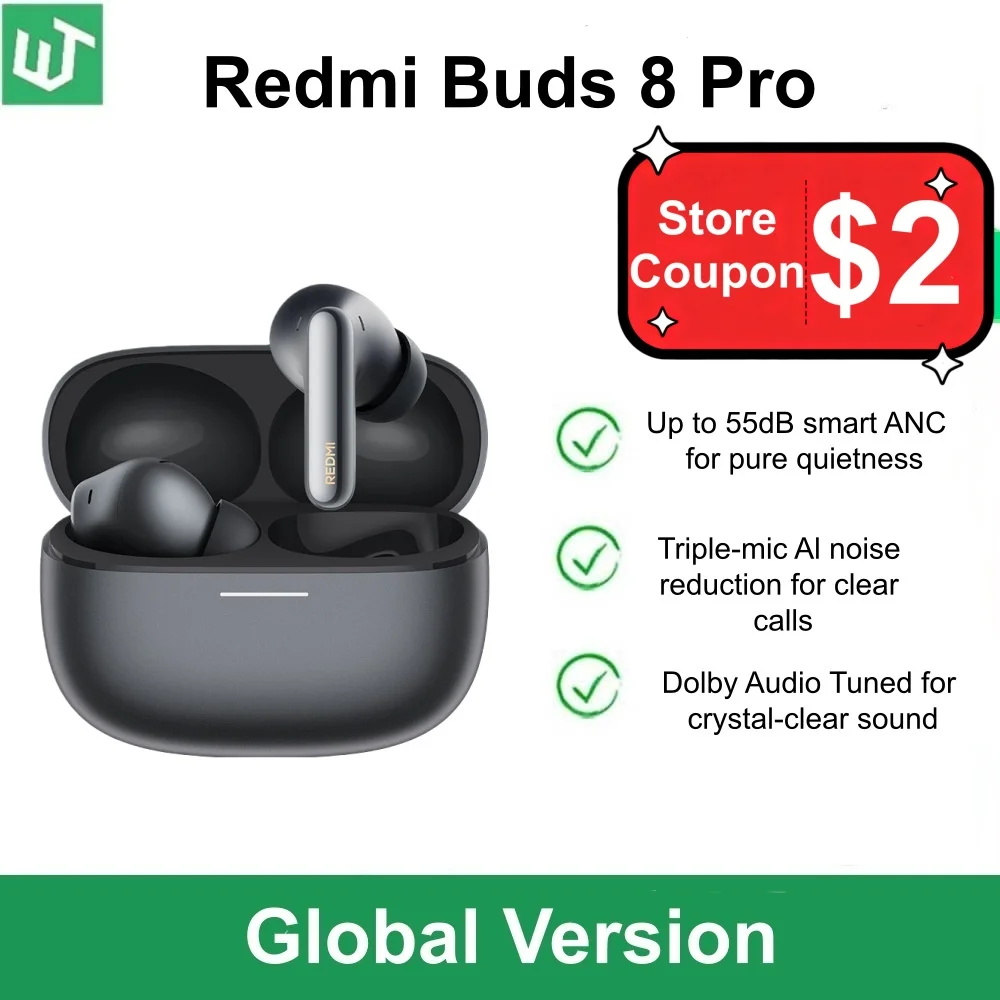 Nouveaux écouteurs Xiaomi Redmi Buds 8 Pro version globale TWS, Bluetooth 5.4, appels clairs avec IA, 3 micros, réduction active du bruit 55 dB