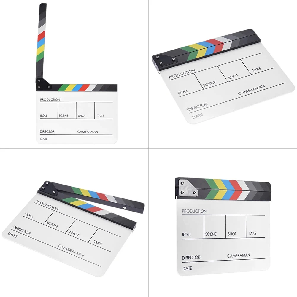 Acrylic Colorful Clapperboard Clapper Board Dry Erase Director Cut TV Movie Film Action Slate Clap Handmade Cut Prop