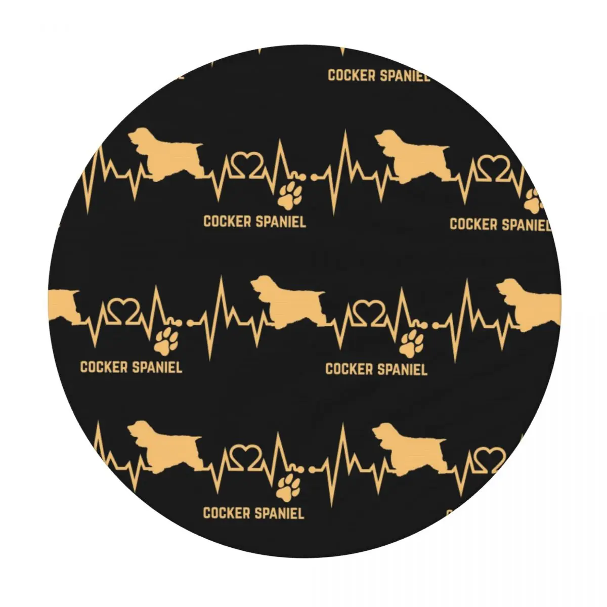 Cocker Spaniel Dog Lover Heartbeat ECG Pulse Pet Breed Paw Round Tablecloth Table Cloth for Kitchen Events Dining Table Cover