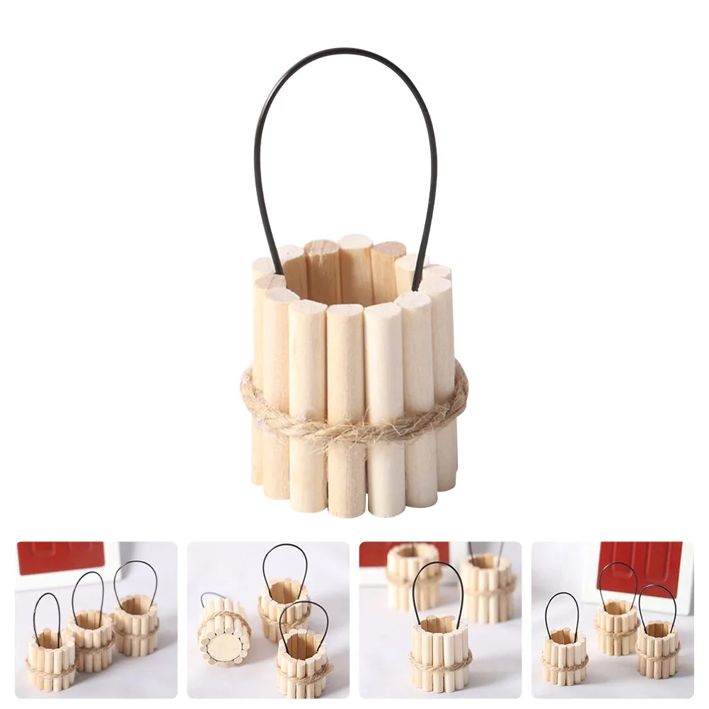 Mini secchio in legno Accessori per casa delle bambole Decorazione natalizia Piccola secchio Modello di casa Leggero Design realistico Unico