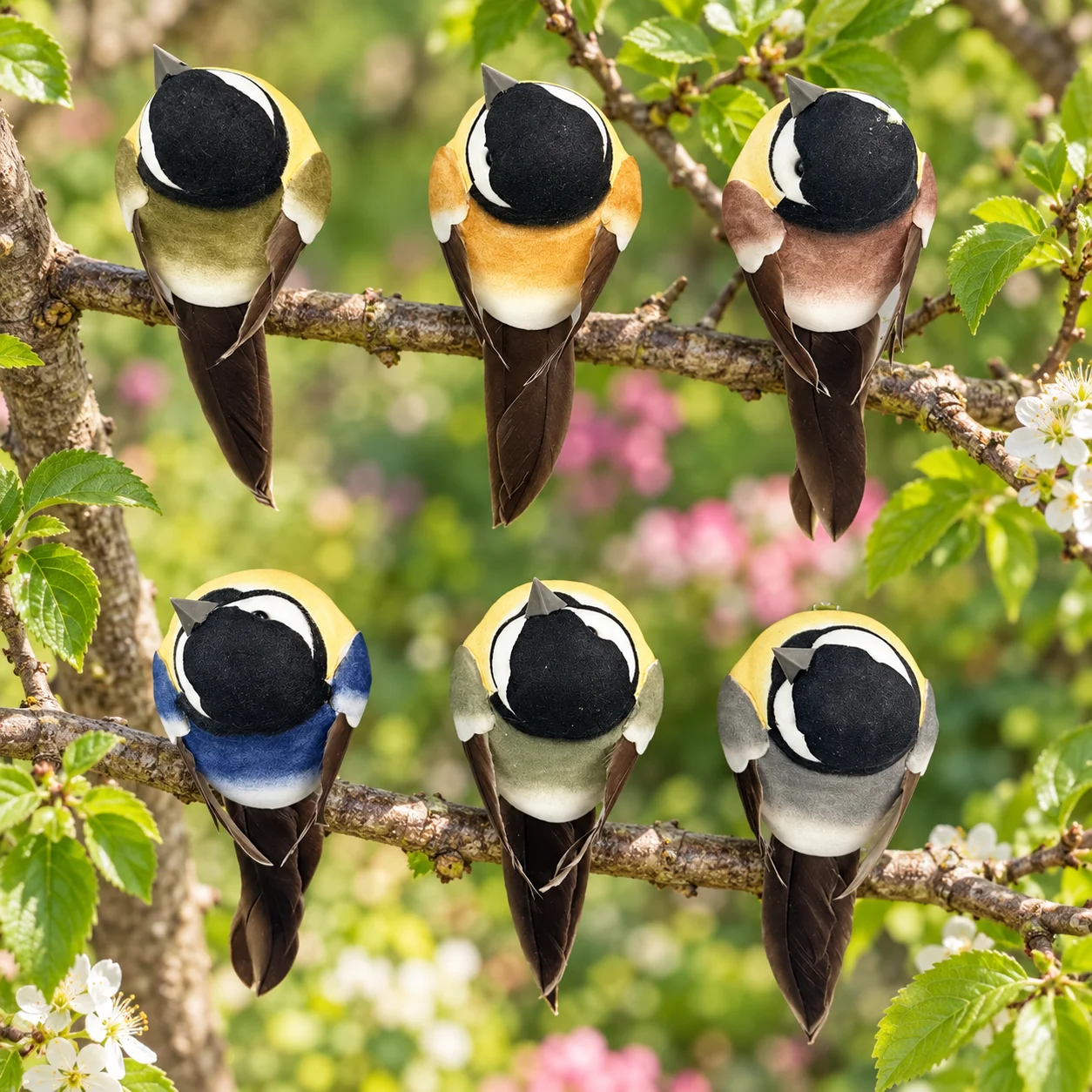 6PCS Artificial Bird Ornaments Decorative Bird Figurines for Home Garden Tree Holiday Display Black