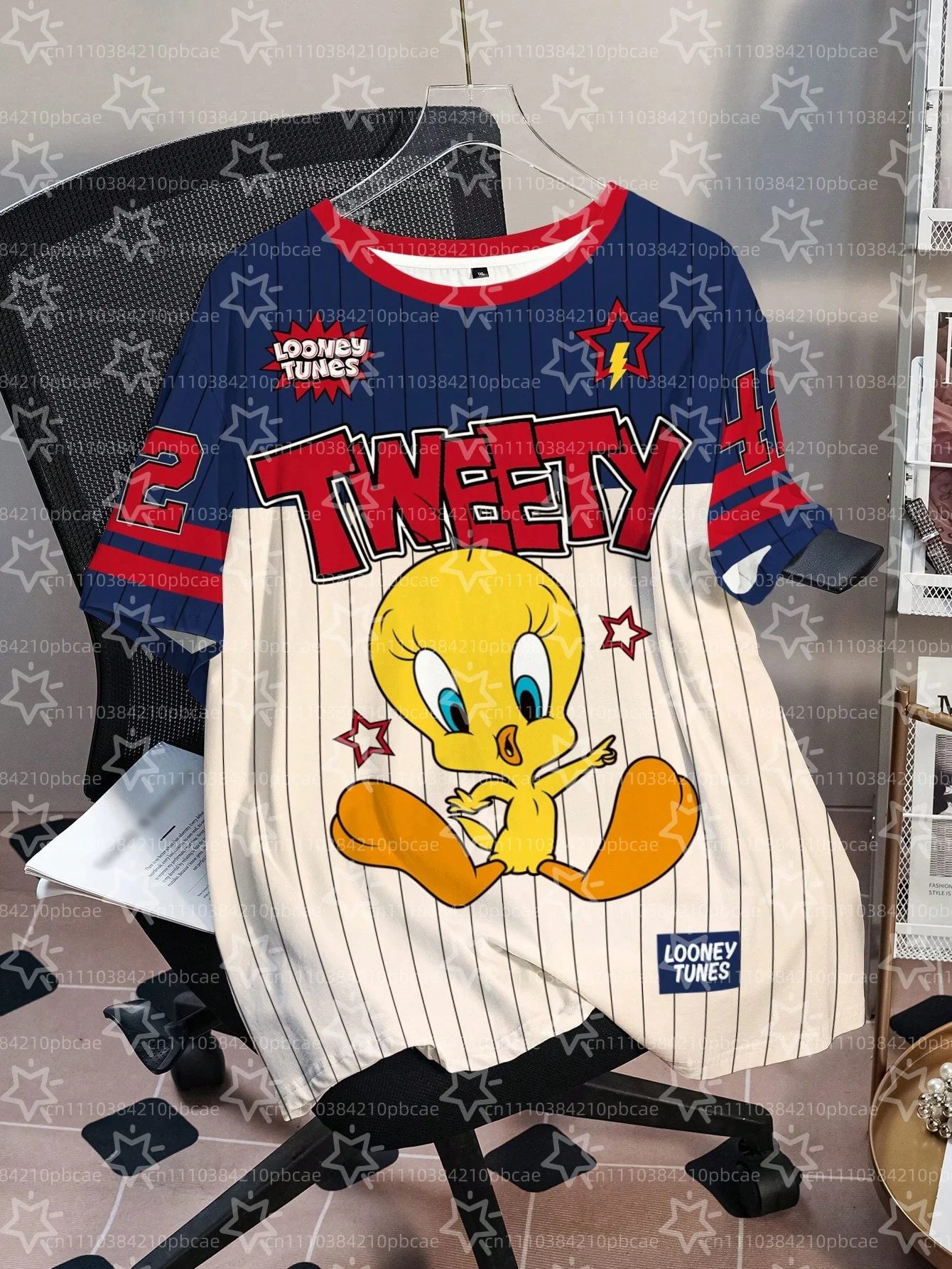 LOONEY TUNES Cartoon Design Pattern Printed Loose Short Sleeve T-shirts Children's Summer Casual Sports Fashion Round Neck Tops - view 6