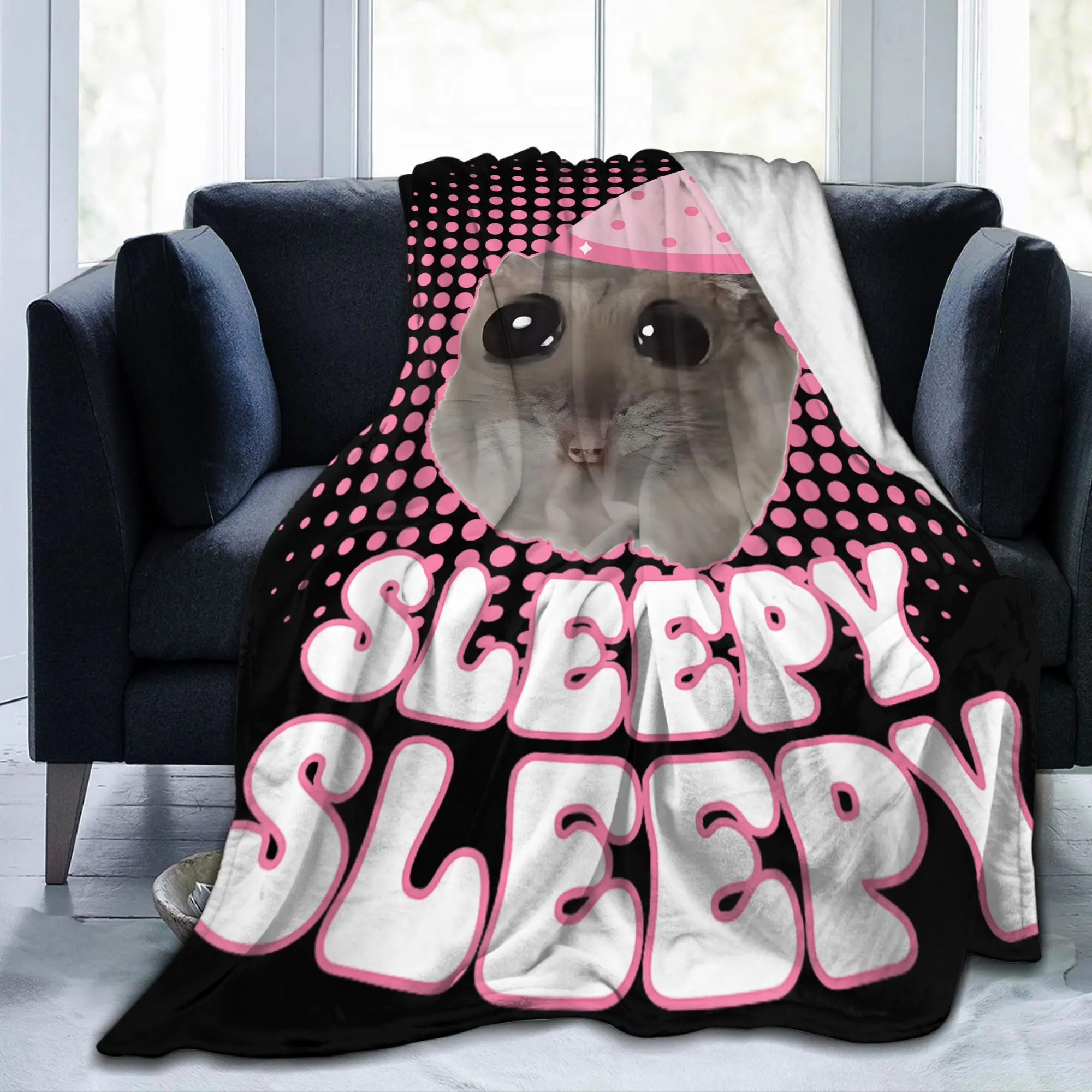Funny Hamster Sleep Cute Blanket Flannel Decoration Bed Time Sleepy Multifunction Ultra-Soft Throw Blankets for Bedding