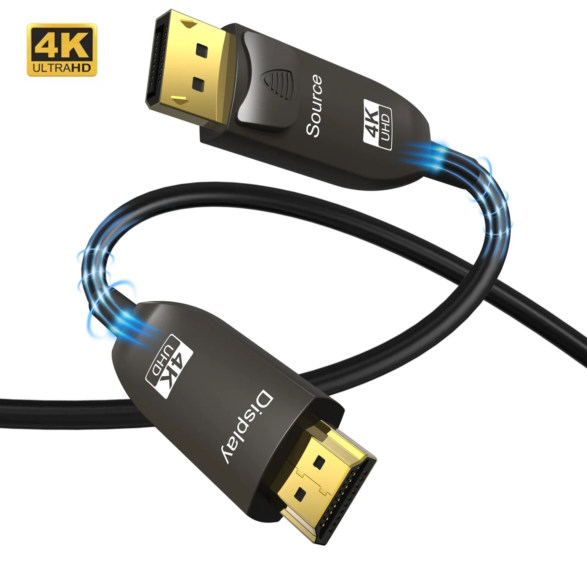 4K UHD DP To HDMI-compatible Adapter Cable Fiber Optic 4K@60Hz DisplayPort To HDMI Optic Cable 80m HDR for Computer Set-top Box