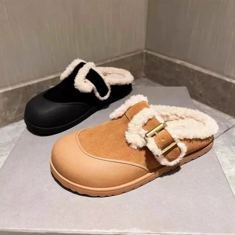 Female Winter Warm Fur Slippers Shoes 2024 New Female Casual Toe Closed Mules Snow Shoes