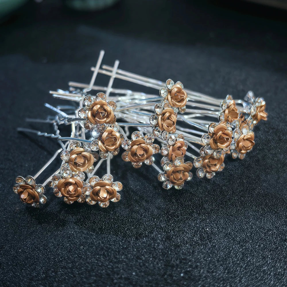 20pcs set U Shape Rose Hairpins For Bridal Women Girls Crystal Hair Clip Pins Birde Hair Accessories Hair Styling Tools
